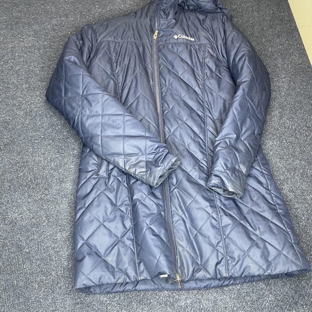 Columbia‎ Jacket Womens Medium Blue Hooded Quilted Fleece Lined Winter Long Coat